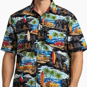 Pacific Legend Hawaiian Shirt 2XL Black Scenic Surf‎ Woody Aloha Made in Hawaii